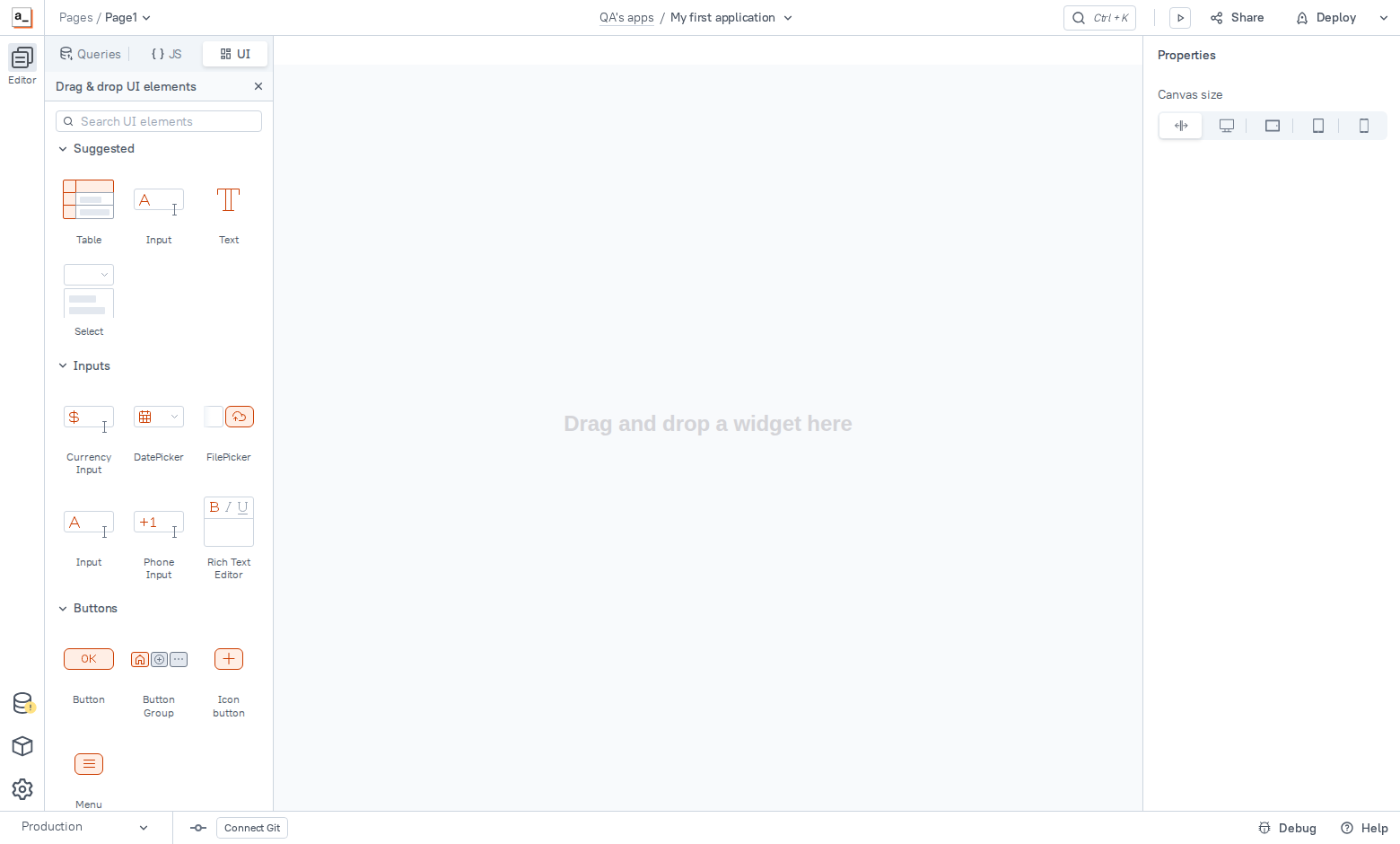 Appsmith after the first successful sign-in