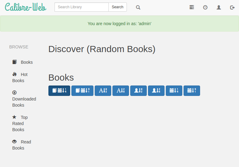 Calibre-Web after the first successful sign-in