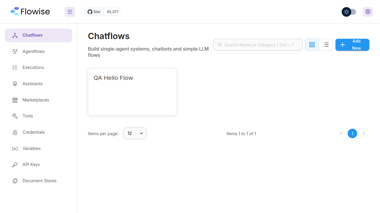 Flowise after the first successful sign-in