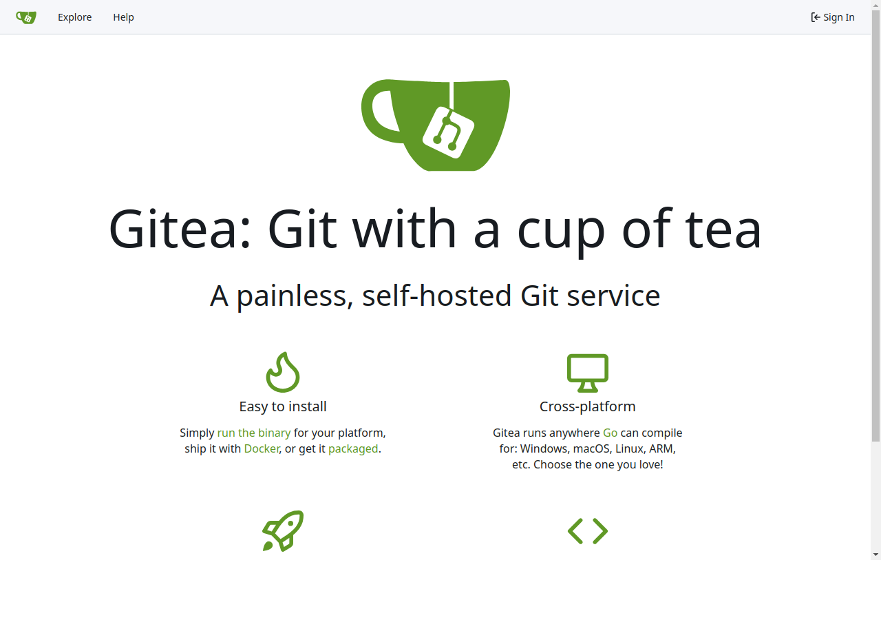 Gitea after the first successful sign-in