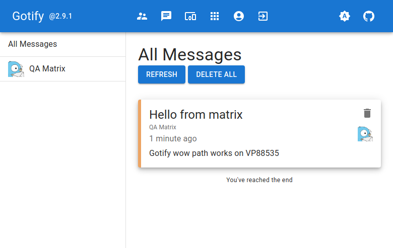Gotify after the first successful sign-in