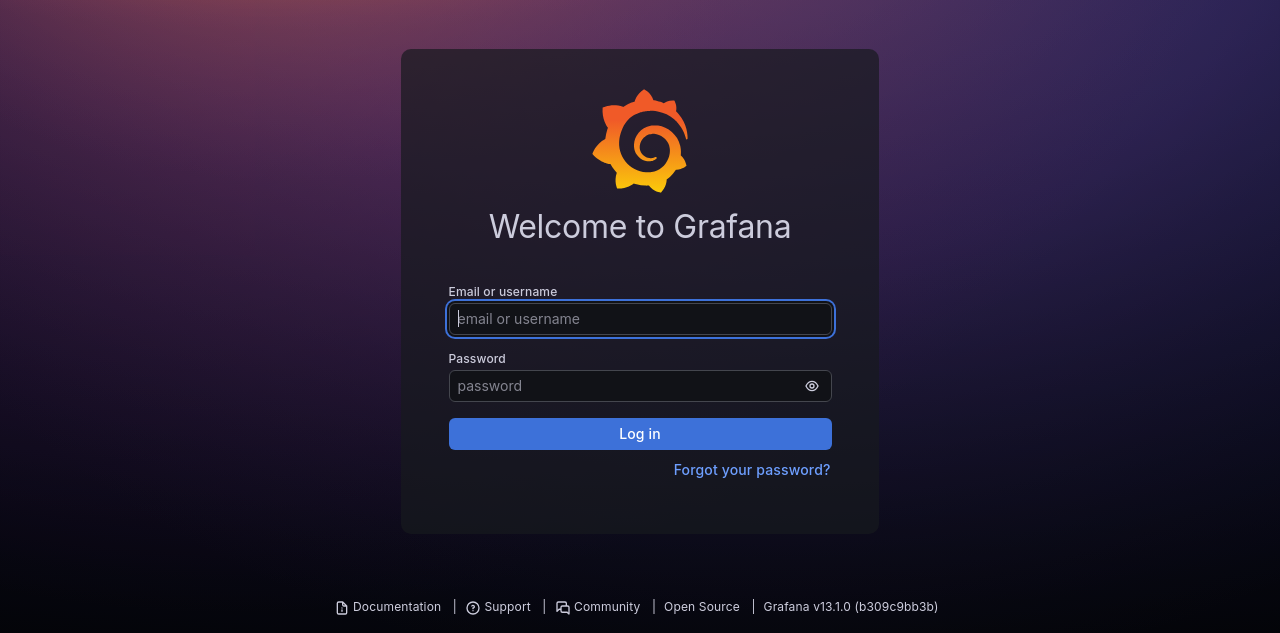 Grafana sign-in page asking for email or username and password