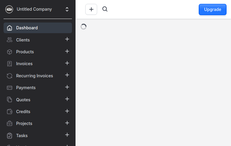 Invoice Ninja after the first successful sign-in