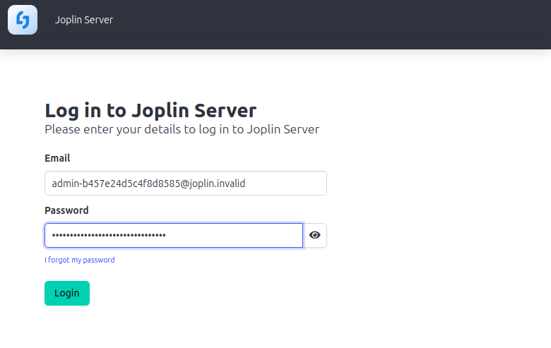 Joplin Server after the first successful sign-in