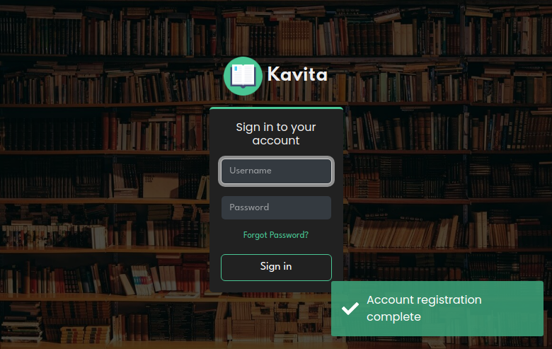Kavita after the first successful sign-in