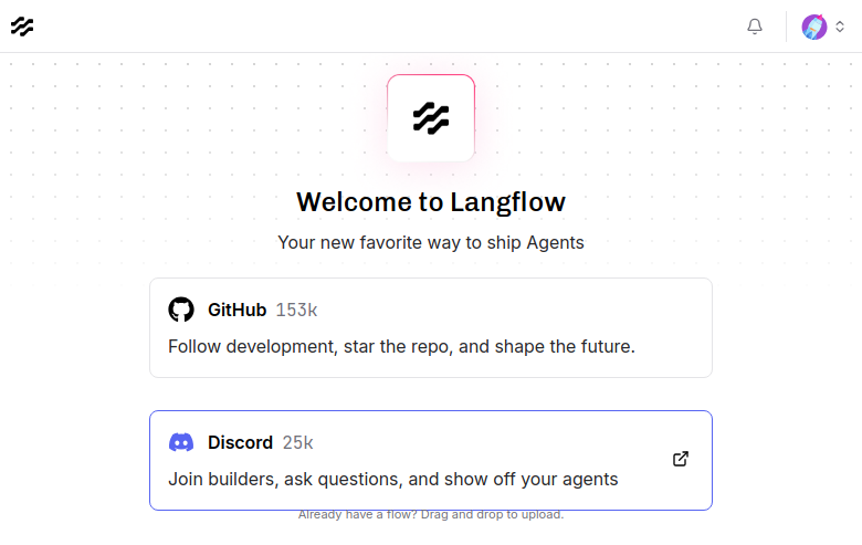 Langflow after the first successful sign-in