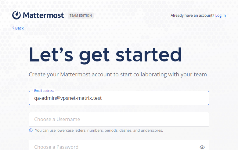Mattermost after the first successful sign-in