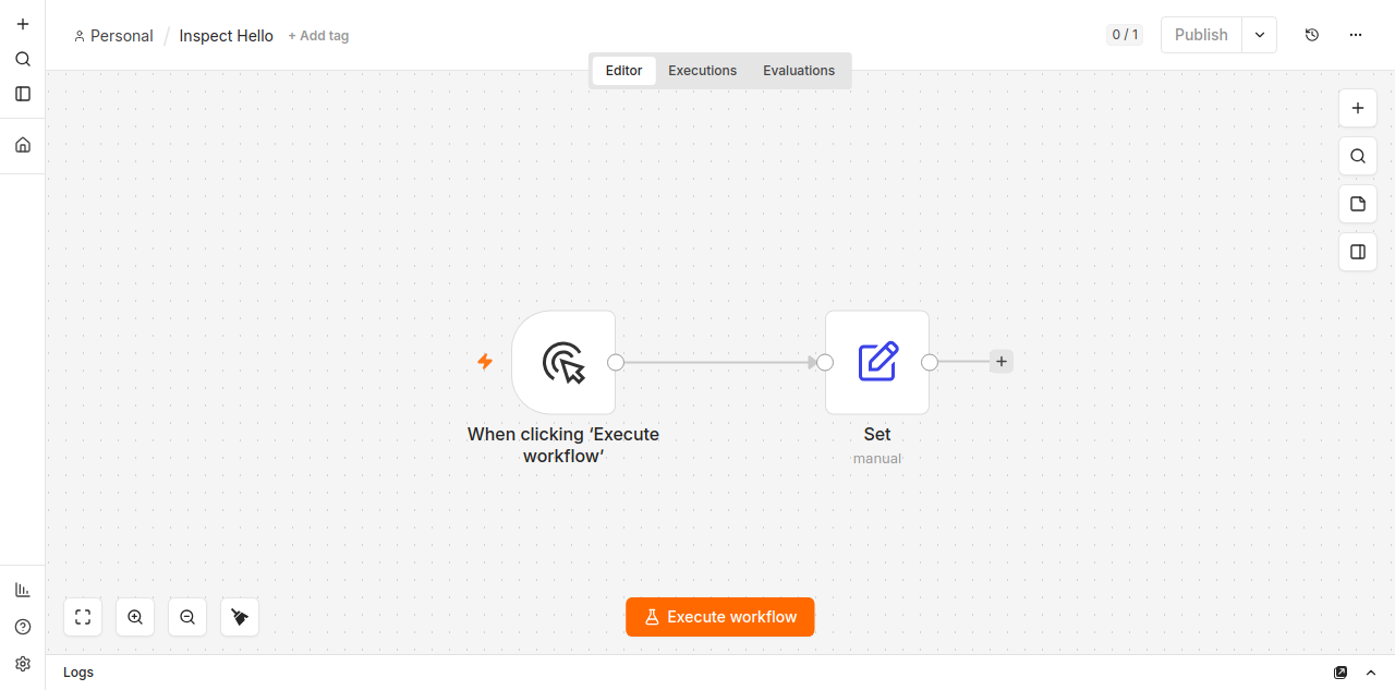 n8n editor with Manual Trigger connected to a Set node