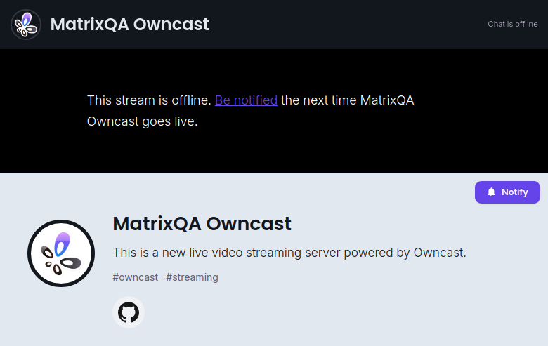 Owncast after the first successful sign-in