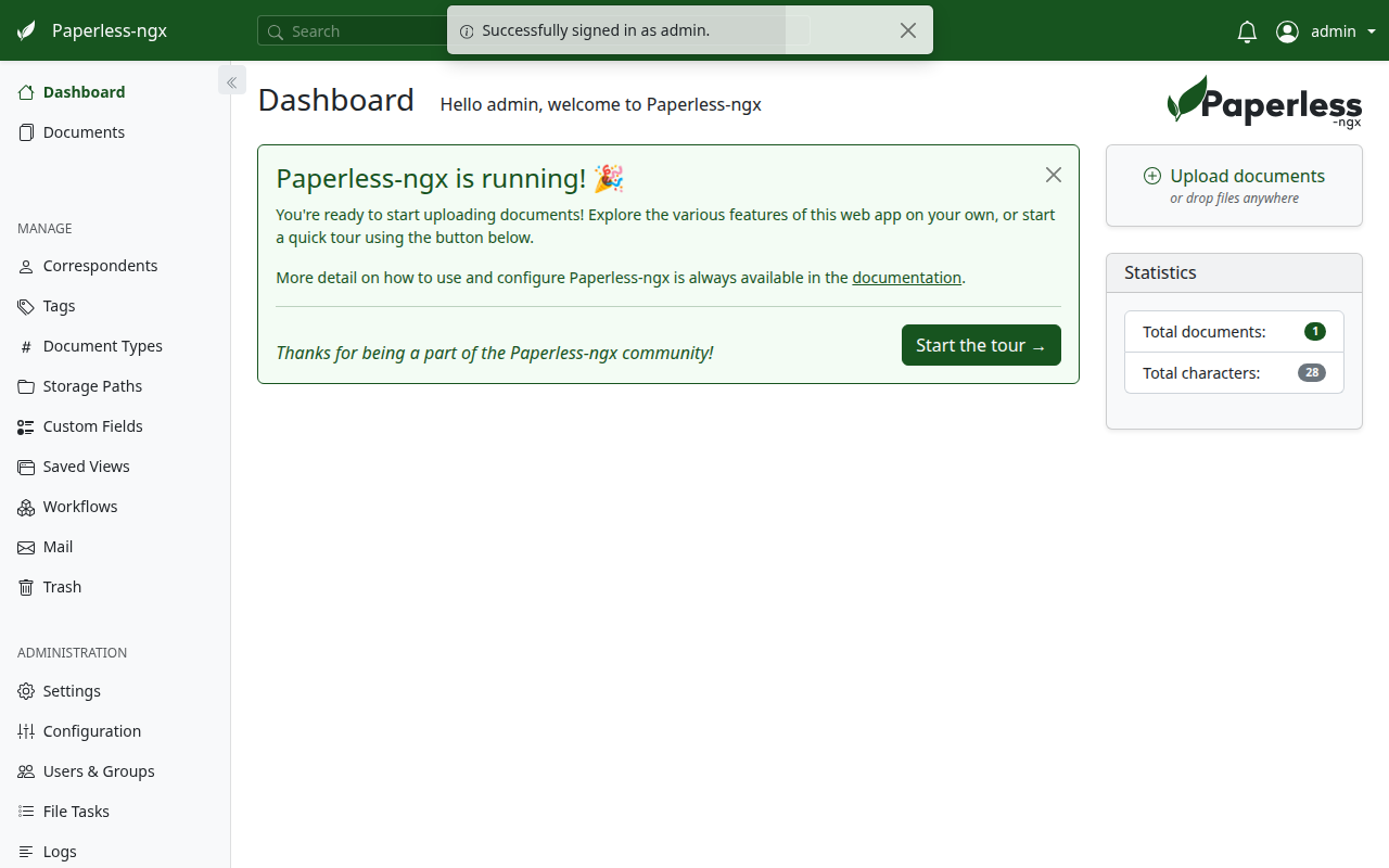 Paperless-ngx after the first successful sign-in