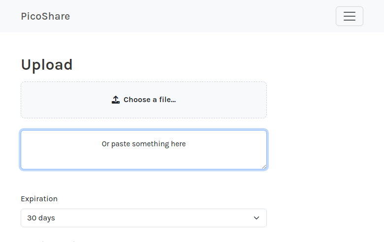 PicoShare after the first successful sign-in