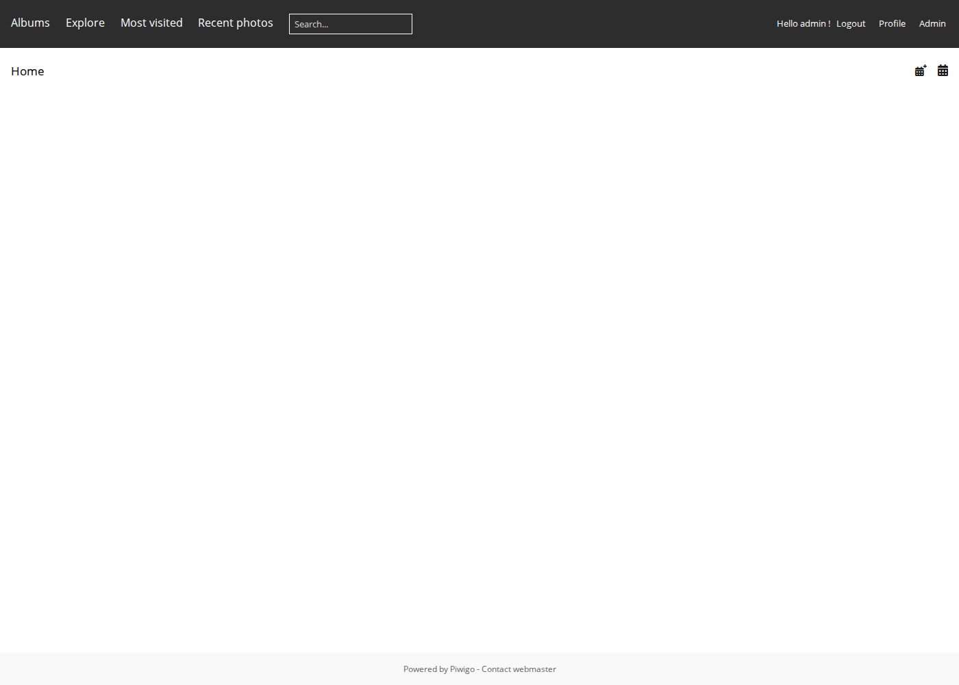 Piwigo after the first successful sign-in