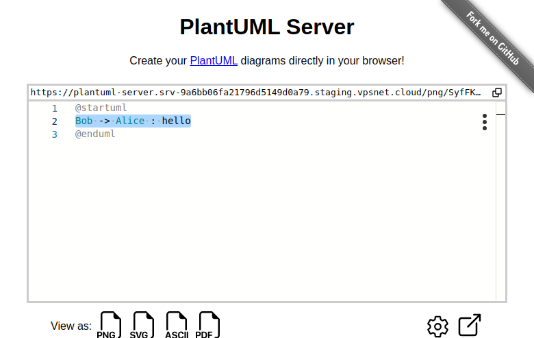 PlantUML Server pärast esimese kasuliku ülesande lõpetamist