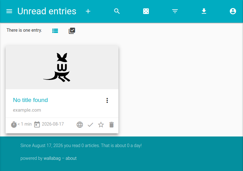 wallabag after the first successful sign-in