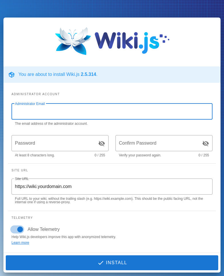 Wiki.js after the first successful sign-in